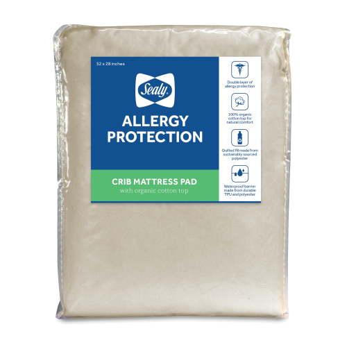 Sealy Allergy Protection Crib Mattress Pad with Organic Cotton Top, Waterproof Baby/Toddler Mattress Protector