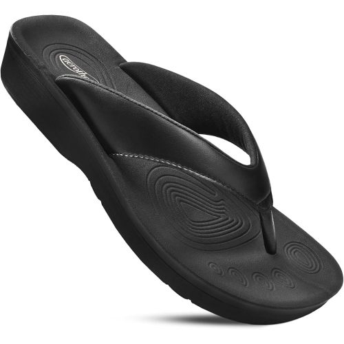 AEROTHOTIC Arch Support Flip Flops for women Stylish Cushioned Padded Straps with Soft Toe Post Slip on Footwear Dressy Travel Recovery Outdoor Comfortable Walking Women Sandals
