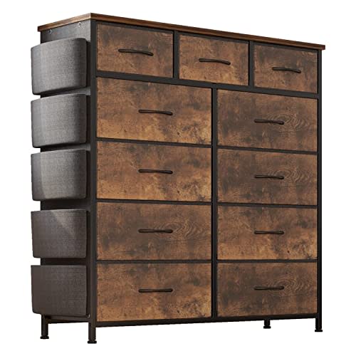 LIVEHOM 11 Drawer Fabric Storage Dresser for Bedroom Organization, Chest of Drawers with Deep Shelves, Side Pockets & Hooks, Sturdy Steel Frame & Wood Top, Baby/Kids Closet Organizer Unit