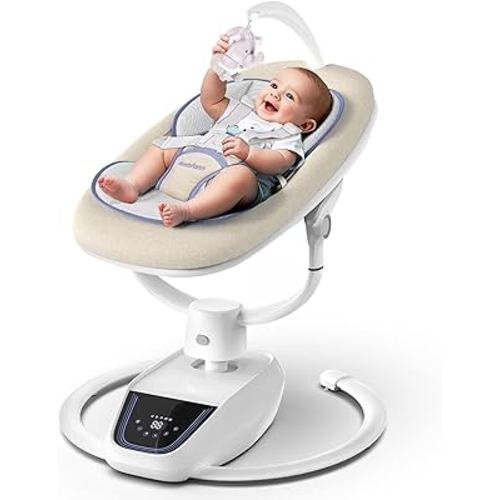 Baby Swing for Infants, 3D-Motion Electric Infant Swing for Baby Boy Girl, Adjustable Height and Angle 360°Rotating Seat (Classic Oat)