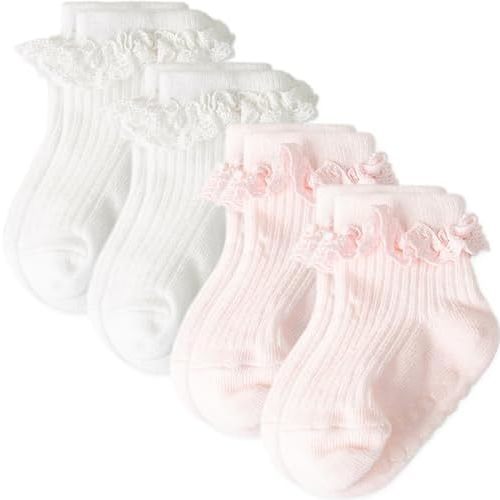 Baby Girl Toddlers Socks with Non-slip Grip Cute Frilly Ruffle Ankle Soft Cotton Newborn Baby Socks for Infant Kids