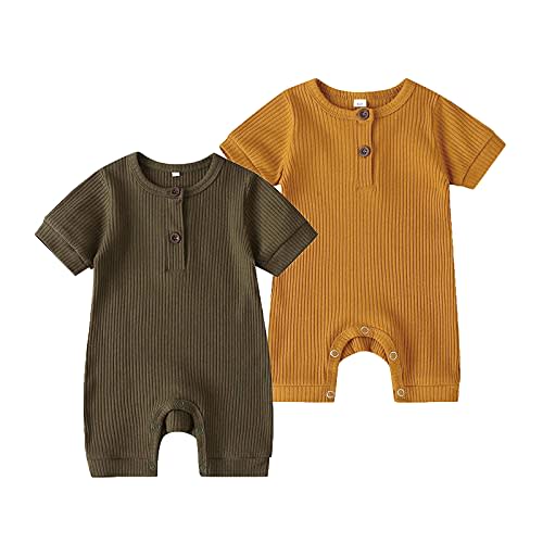 Baby Boy Girl 2 Pack Solid Romper Short/Long Sleeve One Piece Jumpsuits Clothes Sets