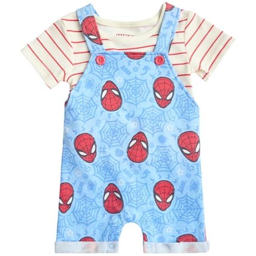 Disney Baby Boys Shorts Set - 2 Piece Spiderman Mickey Mouse Cars Winnie the Pooh Shortall Romper Shirt Short Set (0-3M-24M)
