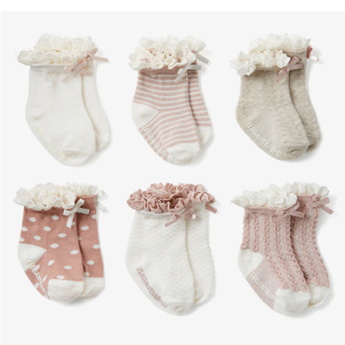 Fancy Pink Non Slip Baby Socks 6pk