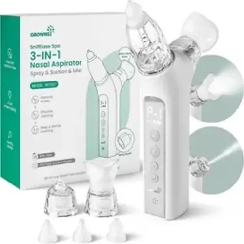 GROWNSY SniffEase Spa 3-in-1 Nasal Aspirator for Baby – Spray, Suction & Mist, Hospital-Grade Powerful Electric Nose Suction with Soothing Light & Music, Larger Chamber, Food-Grade Silicone Tips - TikTok Shop