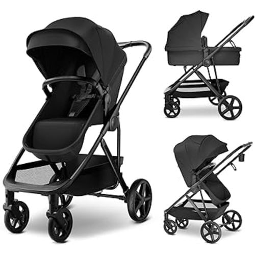 MAMA & BABY Rovee 2-in-1 Baby Stroller, Convertible Infant & Toddler Stroller with Reversible Seat, Large UPF 50+ Sun Canopy, Foldable Stroller with Shock-Absorbing Wheels & Storage Basket