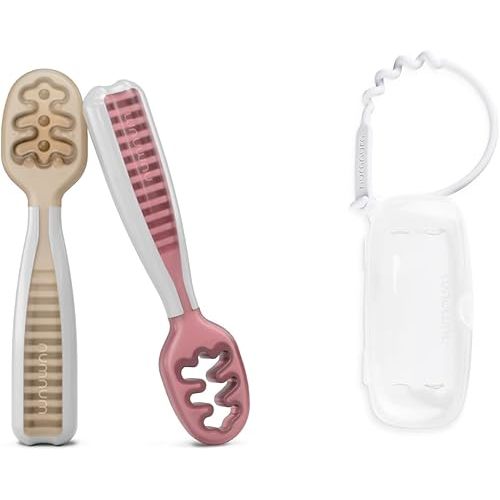 NumNum Baby Spoons Set, Pre-Spoon GOOtensils for Kids Aged 6+ Months - First Stage, Baby Led Weaning (BLW) Spoon Blue/Orange + Travel Case for Pre-Spoon GOOtensils for Kids Aged 6+ Months