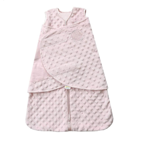 HALO Sleepsack Swaddle Plush Dot Velboa, 3-Way Adjustable Swaddle Blanket, TOG 3.0 for Cool Climates, Pink, Newborn, 0-3 Months