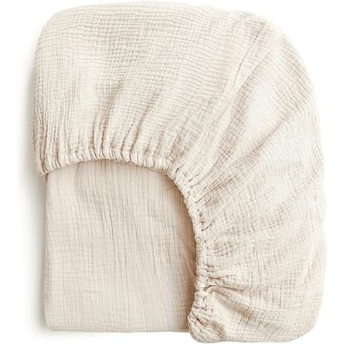 Konssy Muslin Crib Sheets for Girl Boy, Soft and Breathable Cotton Baby Sheets for Standard Crib Mattress, 52"x 28" (Oat)