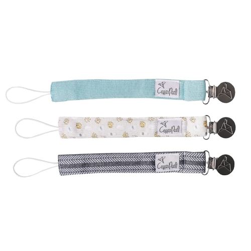 Copper Pearl 3-Pack Premium Knit Binky Holders: Stylish Stainless Steel Pacifier Clips for Baby Girls and Boys - No More Floor Drops
