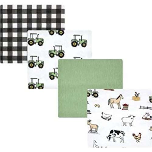 Hudson Baby Unisex Baby Cotton Flannel Receiving Blankets, Boy Farm, One Size