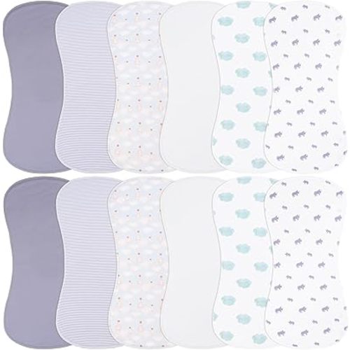 Baby Burp Cloths Large Size 3-Layers Thicken 100% Cotton Super Absorbent and Soft Baby Spit Up Burping Rags Baby Burp Cloth Set for Girls 12 Pack