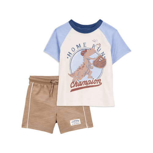 Baby 2-Piece Dinosaur Baseball Tee & Pull-On Shorts Set - Cream/Brown | Carter's