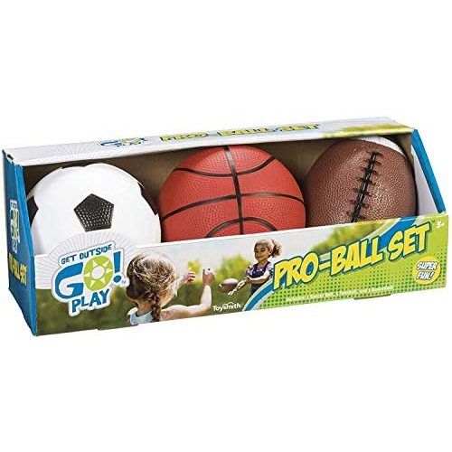 Toysmith Get Outside GO! Pro-Ball Set, Pack of 3 (5-inch soccer ball,6.5-inch football and 5-inch basketball) (2709)