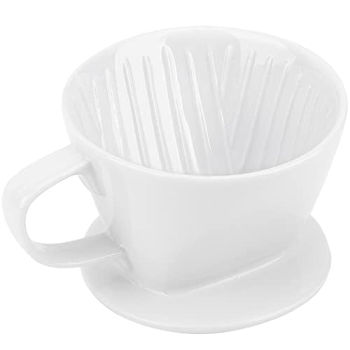 Segarty Pour Over Coffee Maker, Single Cup White Ceramic Coffee Dripper, Size No.2 Reusable Filter Cone Drip Holder Slow Brewer with 3 Holes Flat Bottom for Home, Office, Travel, Camping