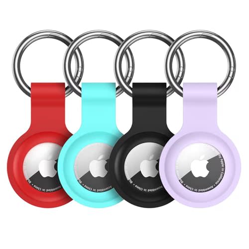 AirTag Holder AirTag Case Keychain Air Tag Holder, Silicone AirTags Key Ring Cases Tags Chain Apple GPS Item iTag Finders Accessories 4 Pack