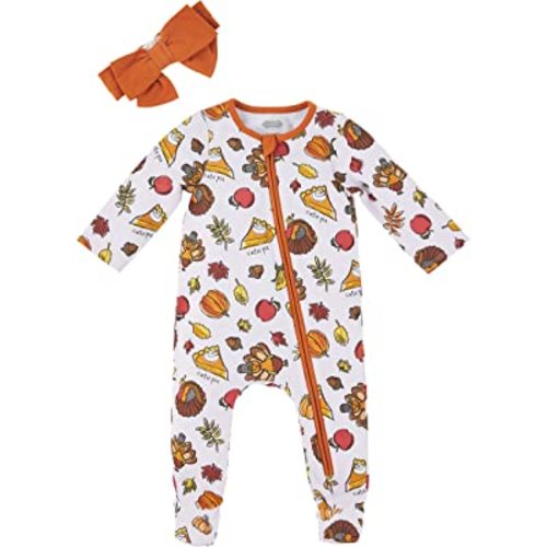 Mud Pie Baby Girls' Thanksgiving Turkey Sleeper and Headband Set