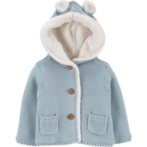 Front Hooded Sherpa-Lined Cardigan Jacket