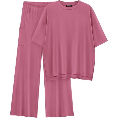 PRETTYGARDEN Women's 2 Piece Outfits Casual Short Sleeve Pullover Tops and Wide Leg Pants Lounge Sets Tracksuits