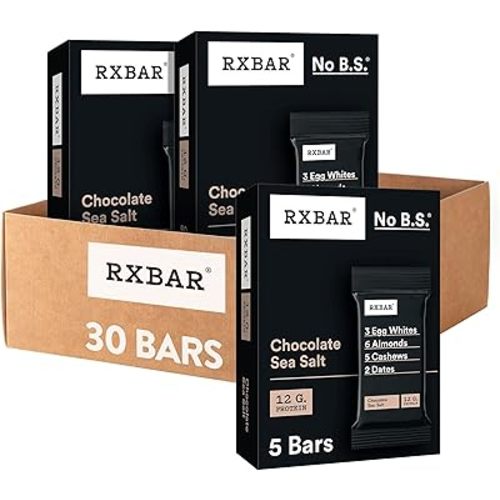 RXBAR Protein Bars, 12g Protein, Gluten Free Snacks, Chocolate Sea Salt (6 Boxes, 30 Bars)