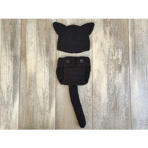 Crochet cat outfit (newborn baby outfit) newborn photo prop, Halloween black cat outfit, Halloween, spooky cat, crochet baby cat costume