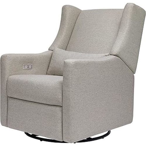 Babyletto Kiwi Electronic Power Recliner and Swivel Glider with USB Port in Performance Grey Eco-Weave, Water Repellent & Stain Resistant, Greenguard Gold and CertiPUR-US Certified