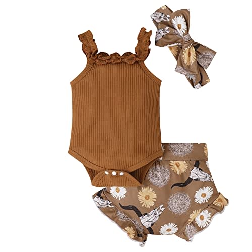 Lucikamy Newborn Baby Girl Clothes Floral Sleeveless Romper Bodysuit + Ruffle Bloomers Shorts Infant Summer Outfits Set