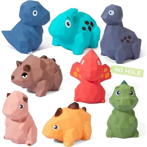 Mold-Free & No Holes Dinosaur Bath Toys 8 Pack | Baby Toys for 6-12 Months & Toddlers 1-3 Years Old | Safe and Non-Toxic Bathtub Pool Floating Toys | Birthday Gift for Toddlers Boys Girls
