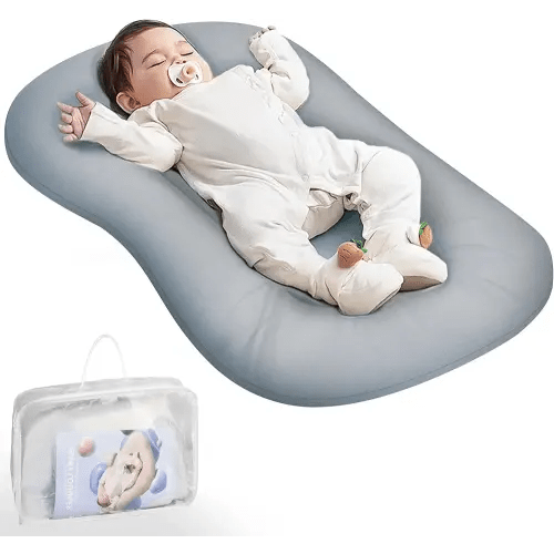 Baby Lounger - Baby Lounger Pillow for Newborn, 0-24 Months, Bionic Design Infant Lounger for Home and Travel, Soft Cotton, Newborn Babies Essentials Gifts, Grayish Blue