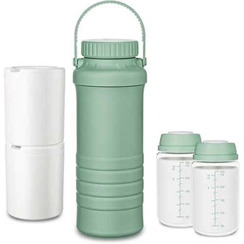 Portable Breast Milk Cooler Bottle - 22oz Breastmilk Chiller for Outdoor Travel Mom, Keeps Milk Fresh Cooling for 24 Hours, Breastfeeding Essentials with 2pcs Bottle for Breastmilk Storage