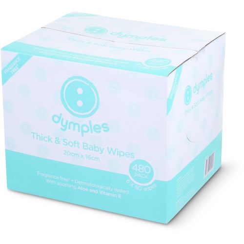 Dymples Thick &amp; Soft Baby Wipes 480 Pack - Fragrance Free