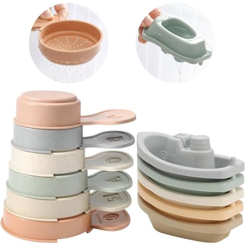 Bath Toys Floating Boats Train with Bathing Spoon,11 Pcs Water Table Toys Mold Free Baby Bath Toys for Toddlers 1-3/Infants 6-12-18 Months,Bathtub Toys Shower Toys for 1 2 3 4 Year Old
