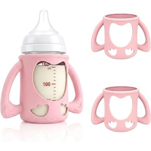 2-Pack Silicone Sleeves for Pigeon Glass Nursing Bottle, BPA-Free Drop-Resistant Baby Bottle Sleeves with Handles, Compatible with Pigeon Anti-Colic Wide Neck Glass Baby Bottles (5.4 oz)