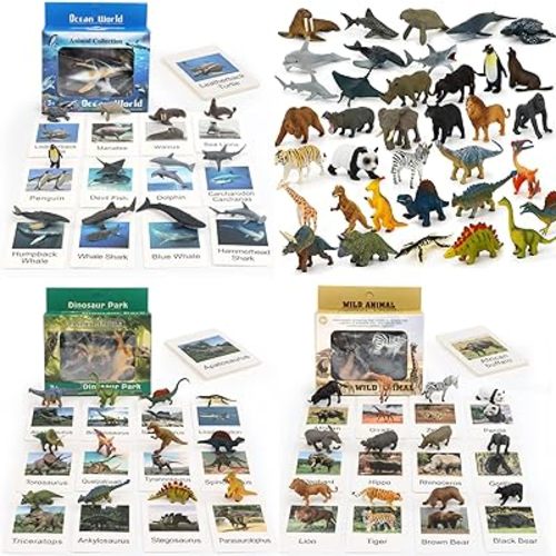 36 Small Animal Figurines Learning & Education Toys, Plastic Realistic Dinosaur Zoo Jungle Safari Sea Ocean Animal Figures, Preschool Learning Activities Matching Game Science Toys