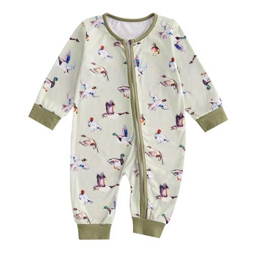 VSQWLZT Infant Baby Boy Fall Winter Clothes Mallard Duck Bodysuit Long Sleeve Zipper Onesie Duck Hunting Outfit