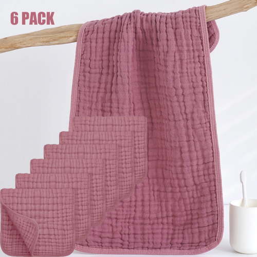Byseng Muslin Burp Clothes Set, 100% Cotton Burping Clothes for Newborn Baby Girls and Boys, 20''x10'', 6 PACK - Pink