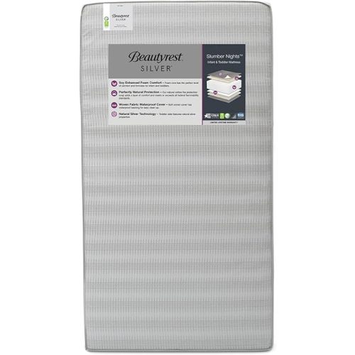 Beautyrest Silver Slumber Nights Dual Sided 2-Stage Crib Mattress and Toddler Mattress - GREENGUARD Gold – Waterproof - Plant Based Soy Foam Core, Grey
