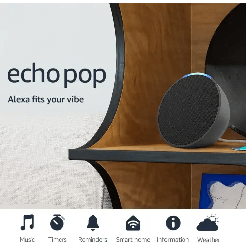 Amazon Echo Pop | Alexa fits in anywhere: bedroom, living room, bathroom, office, and small spaces | Charcoal