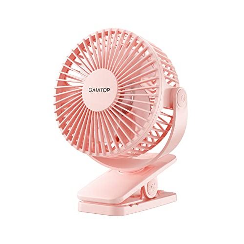 Gaiatop Portable Clip on Fan Battery Operated, Small Powerful USB Desk Fan, 3 Speed Quiet Rechargeable Mini Table Fan, 360° Rotate Personal Cooling Fan for Home Office Stroller Camping Pink