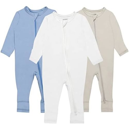 GUISBY Baby Pajamas with Mitten Cuffs - 3Pcs Girls Boys 2 Way Zipper Long Sleeve Rayon Sleepers