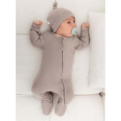 Organic Ribbed Footie | Mushroom | 3/6m