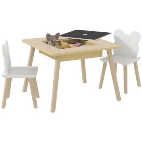 Qaba 3 Piece Kids Table and Chair Set, 3 in 1 Toddler Table and Chair Set with Convertible Desk & Storage for Nursery, Classroom, Playroom