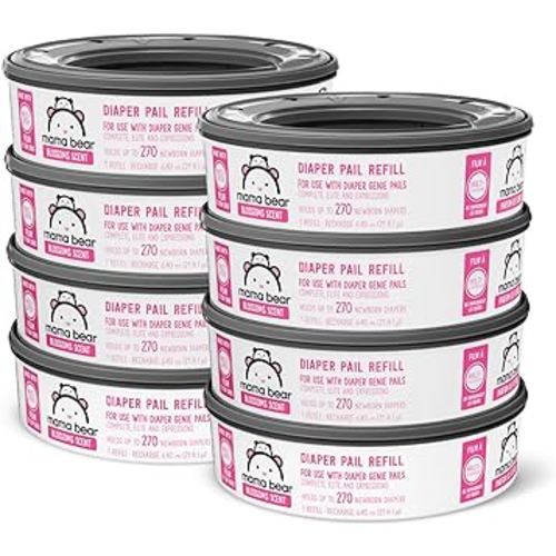 Amazon Brand - Mama Bear Blossoms Scented Diaper Pail Refills for Diaper Genie Pails, 2160 Count (8 Packs of 270 Count)