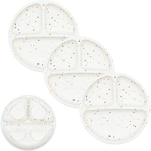WeeSprout Suction Plates for Babies & Toddlers - 100% Silicone, Dinnerware Stays Put, Divided Design for Picky Eaters, Microwave & Dishwasher Friendly, 3 Pack