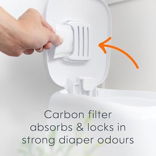 Diaper Genie Complete Pail (White) | Includes 3 Refills that hold up to 810 newborn-size diapers | Includes 1 Carbon Filter - Pail + 3 Refill