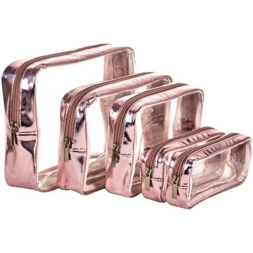 TSA Approved 5-Piece Diaper Bag Organizer Pouch Set Clear Waterproof TPU Kids Toiletry Storage Set Travel Packing Clutch Cube Bags for Baby Nursing