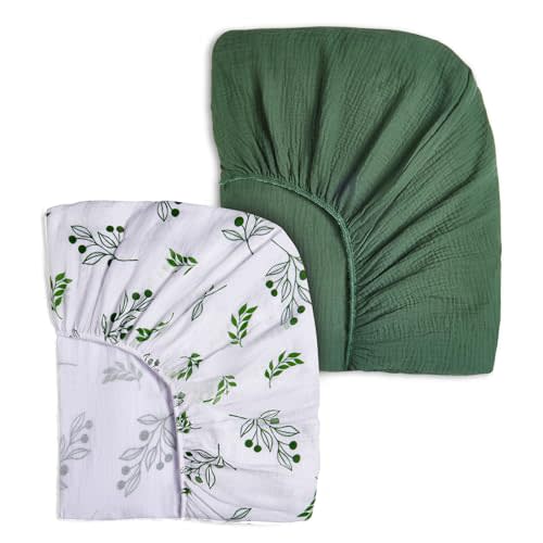 Lilian&Gema Muslin Crib Sheets, 2 Pack Cotton Crib Sheets Fitted for Standard Crib Mattress 52"x28", Soft and Breathable Green Crib Sheets for Baby Girls and Boys