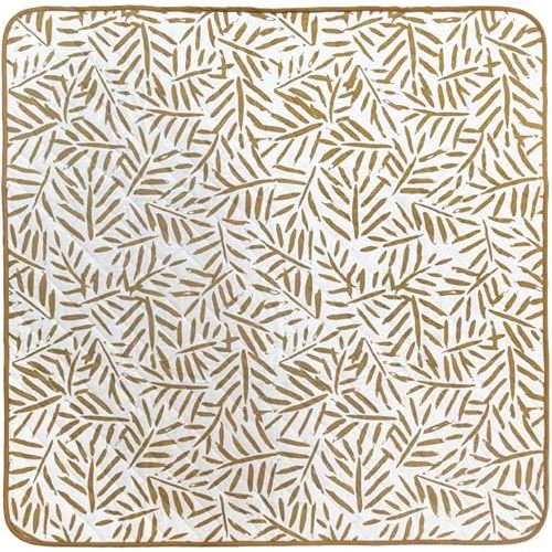 Toddlekind Pretty Practical Mat 100% Organic Cotton 47" x 47”, Reversible, Portable, Travel, Portable, Indoor/Outdoor, for Babies/Toddlers, Sandy Lines-Ocean Leaves-Sand Castle (Ochre/Gold)