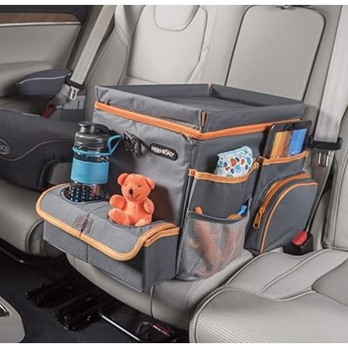 High Road CarHop Car Seat Organizer - Back Seat Organizer for Kids or Front Seat Organizer for Drivers with Cup Holders, Tray Top, Side Pockets and Soft Cooler or Storage Compartment