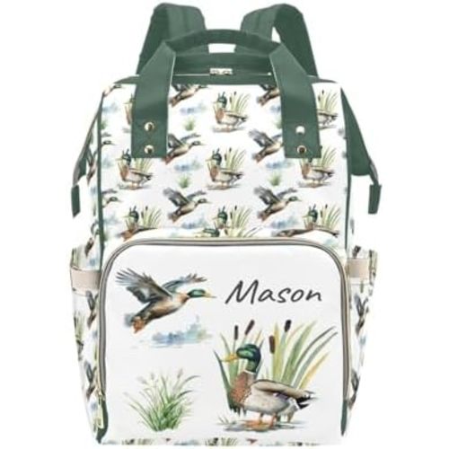 Personalized Diaper Backpack for Mom, Custom Wild Ducks Diaper Bag with Name Customized Nappy Bags Travel Shopping Casual Mommy Backpack for Mom